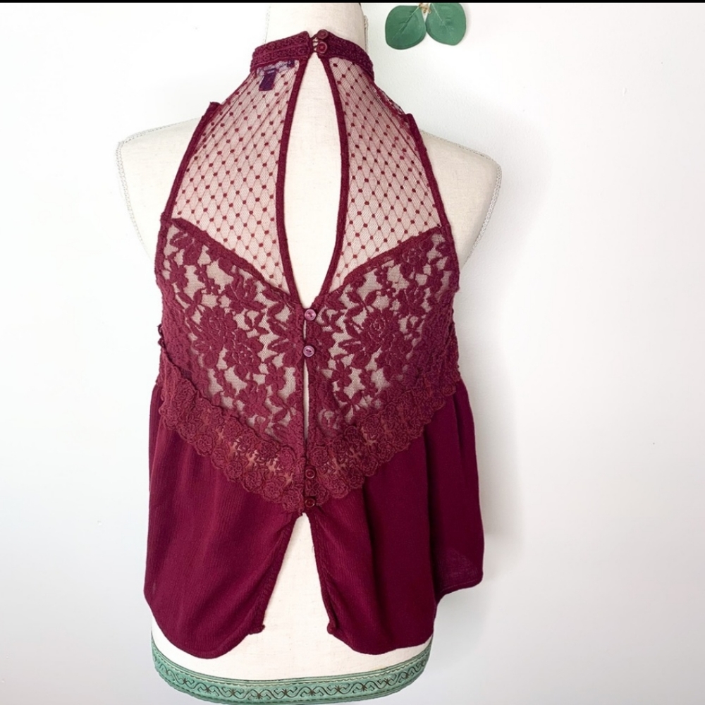 American Eagle Outfitters Burgundy Lace Flowy Top - Picture 4 of 6